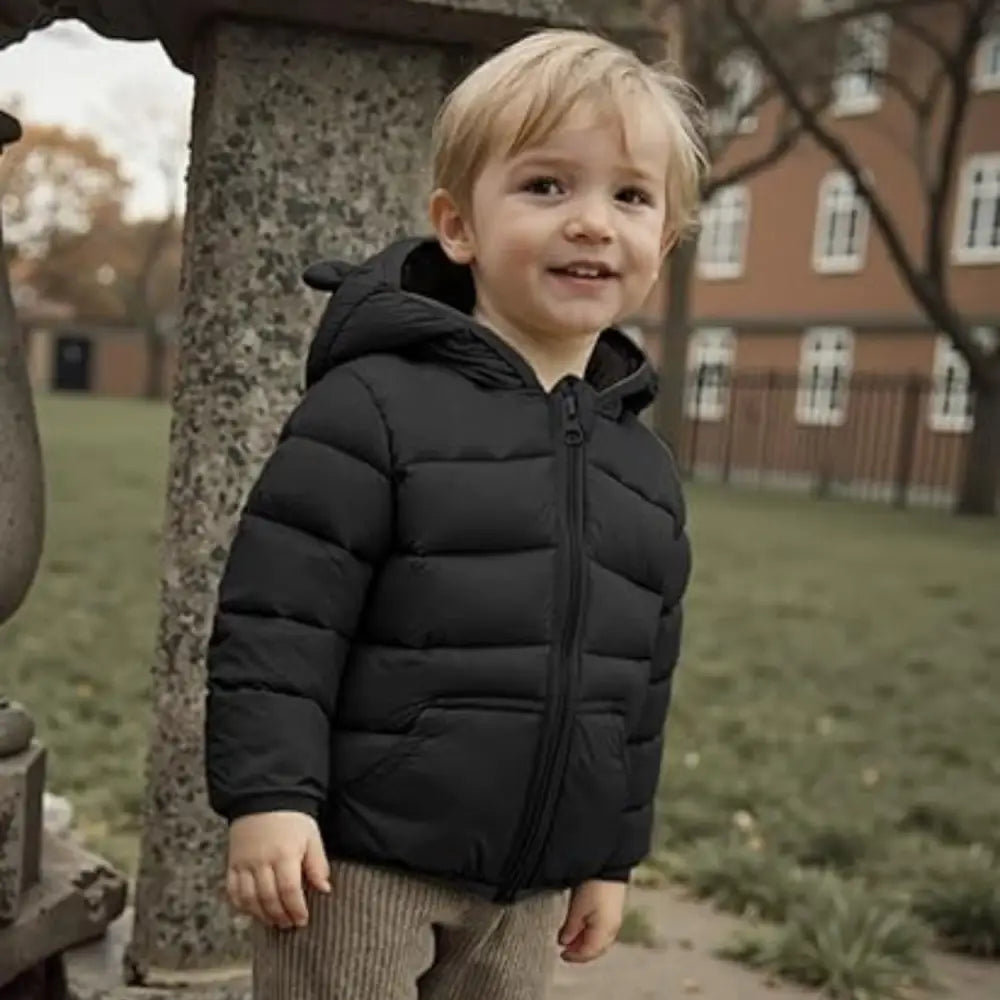 ベビーダウンコート キッズアウター ダウンコットン 軽量 保温 防寒 フード付き くま耳デザイン 洗濯可 冬用 子ども服 兄弟おそろいコーデ 80〜110cm