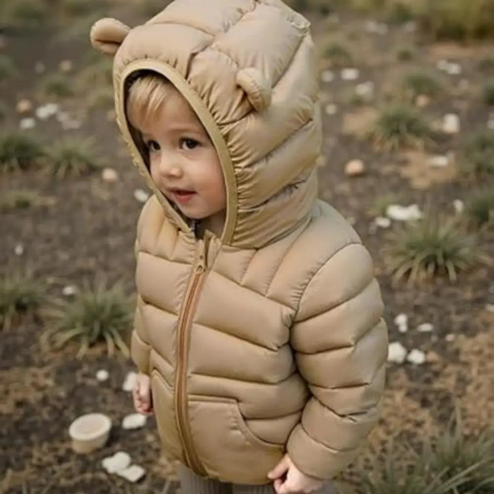 ベビーダウンコート キッズアウター ダウンコットン 軽量 保温 防寒 フード付き くま耳デザイン 洗濯可 冬用 子ども服 兄弟おそろいコーデ 80〜110cm