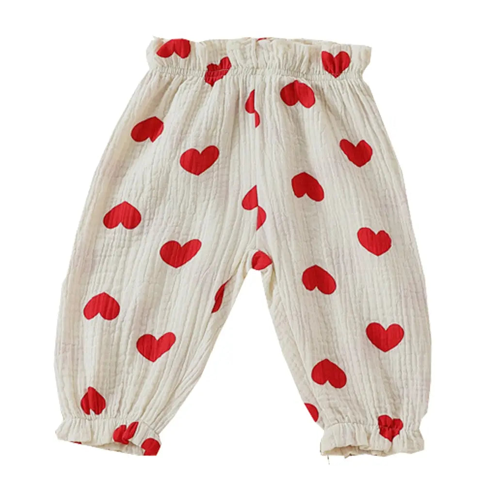 ベビーパンツ ガーゼ素材長ズボン 通気性抜群ボトムス 夏用ベビーボトム 虫よけ対策ズボン あせも予防パンツ 裾ゴム入りズボン 日焼け防止ベビーパンツ ナチュラルカラー子ども服 男女兼用ガーゼパンツ