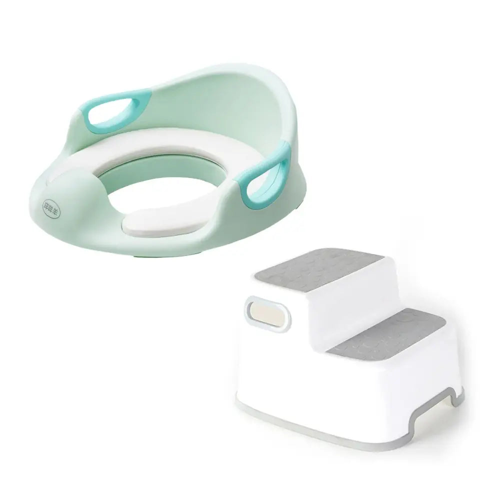 補助便座 おまる 踏み台セット 33.4×33.4×12.5cm - グリーン / 補助便座+踏み台セット - おまる・補助便座