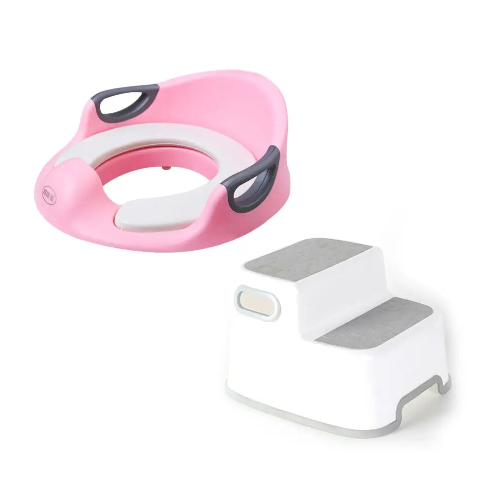 補助便座 おまる 踏み台セット 33.4×33.4×12.5cm - ピンク / 補助便座+踏み台セット - おまる・補助便座