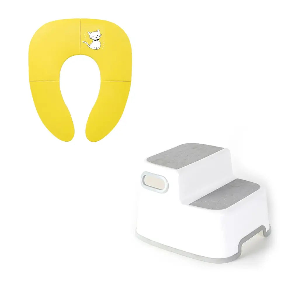 補助便座&踏み台セット 34.4×29㎝ - cat yellow/white / ワンサイズ - 補助便座&踏み台セット