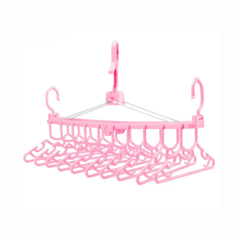 ベビー服ハンガー 10連 洗濯時短 折りたたみ 省スペース 回転ハンガー 防風フック付き 室内干し 外干し クローゼット収納 ピンク ブルー 衣類干し 便利グッズ