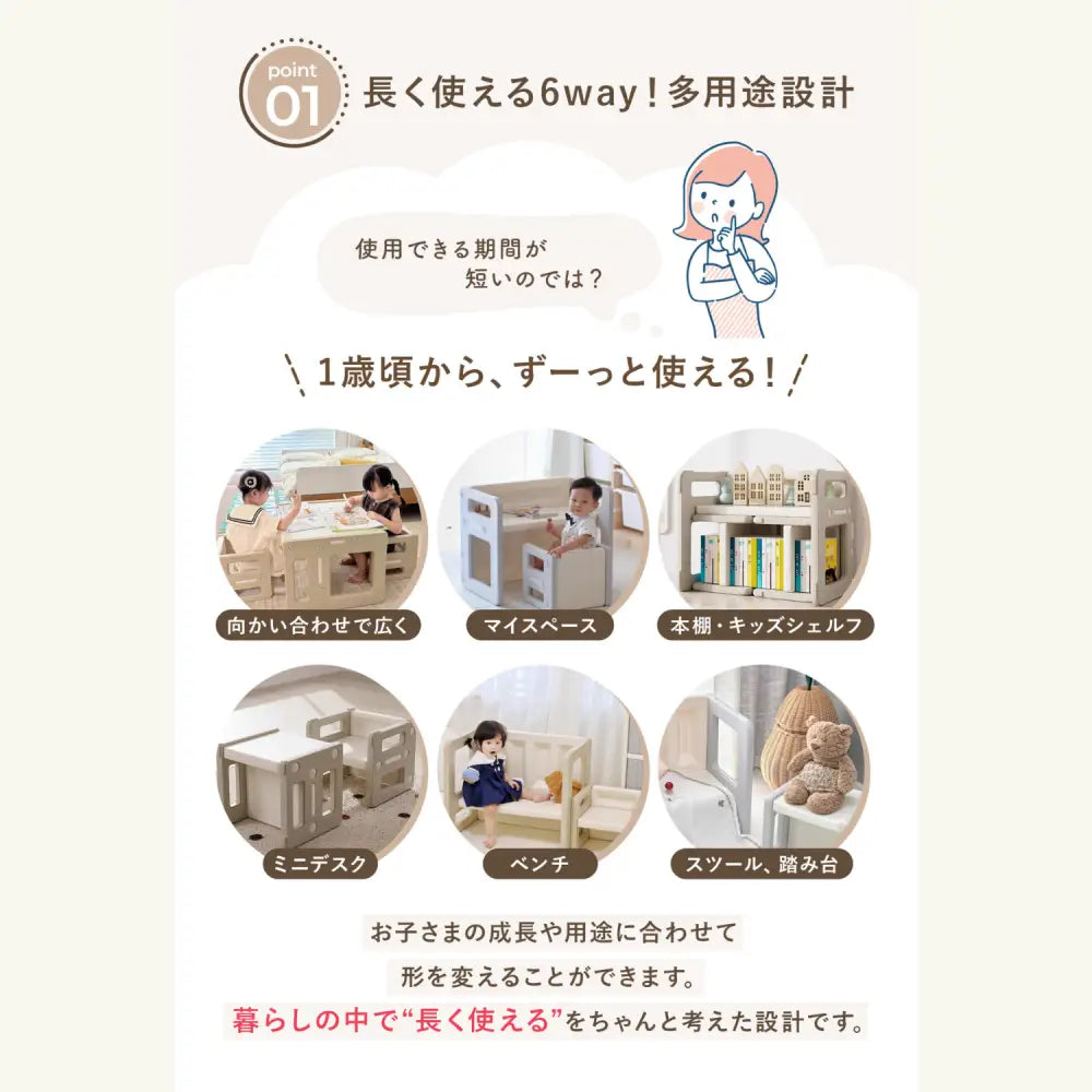 キッズデスクチェア 子ども用学習机 多機能デスクセット 収納付きキッズチェア プレイテーブル 耐荷重ベンチ 折りたたみデスク お片付けしやすい家具 プラスチック子供家具 成長対応デスク