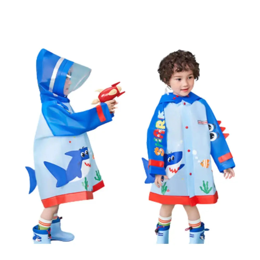 キッズレインコート かわいい リュック対応 S~XL - さめ / Sサイズ - キッズレインコート