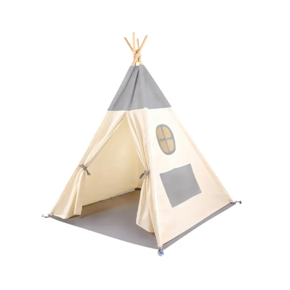 北欧カラー テント型キッズスペース くすみカラー グレー モカ ベージュ アイボリー 小窓付き 通気性 安心設計 秘密基地 クッション付き 洗えるクッション 弾力クッション ポリエステル綿混紡 耐久性 軽量素材 シワになりにくい ホルムアルデヒド検査済み 天然パイン材 フレーム 安定構造 滑り止めキャップ付き キッズテント 室内遊び場 インテリアに馴染む