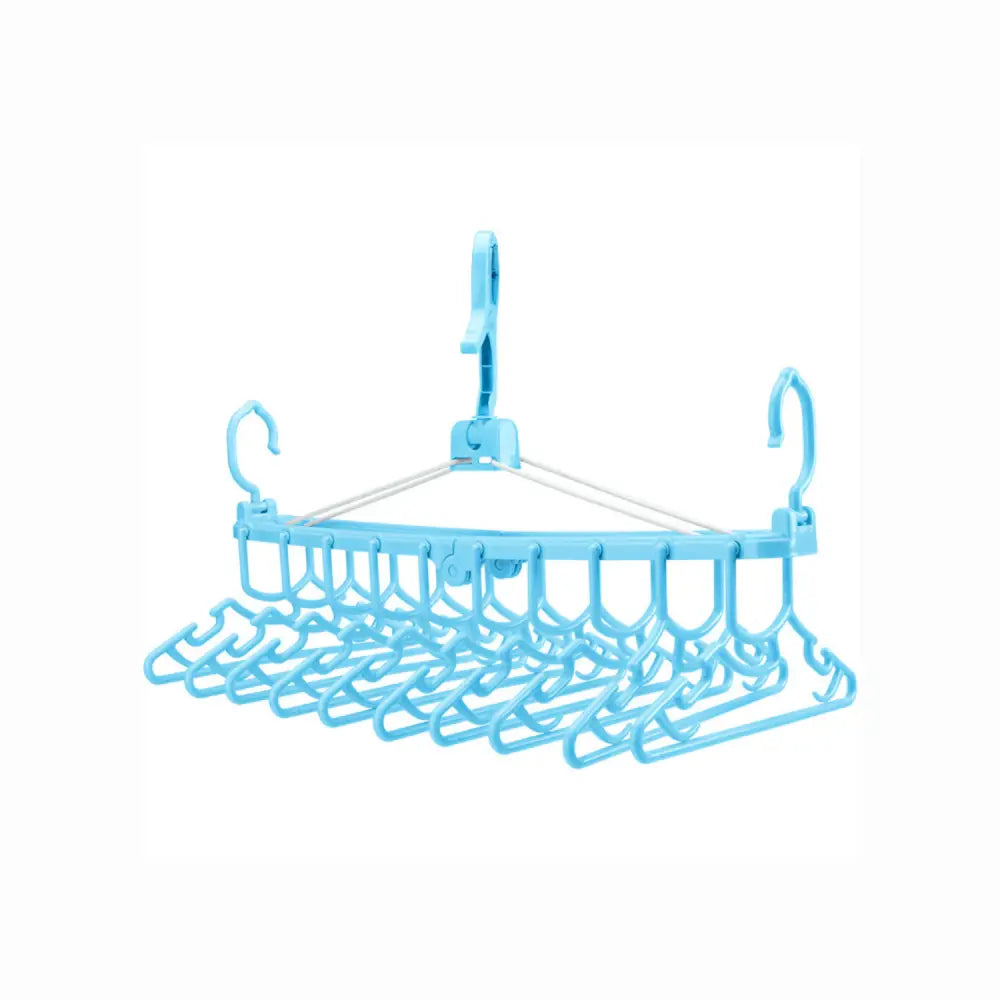 ベビー服ハンガー 10連 洗濯時短 折りたたみ 省スペース 回転ハンガー 防風フック付き 室内干し 外干し クローゼット収納 ピンク ブルー 衣類干し 便利グッズ