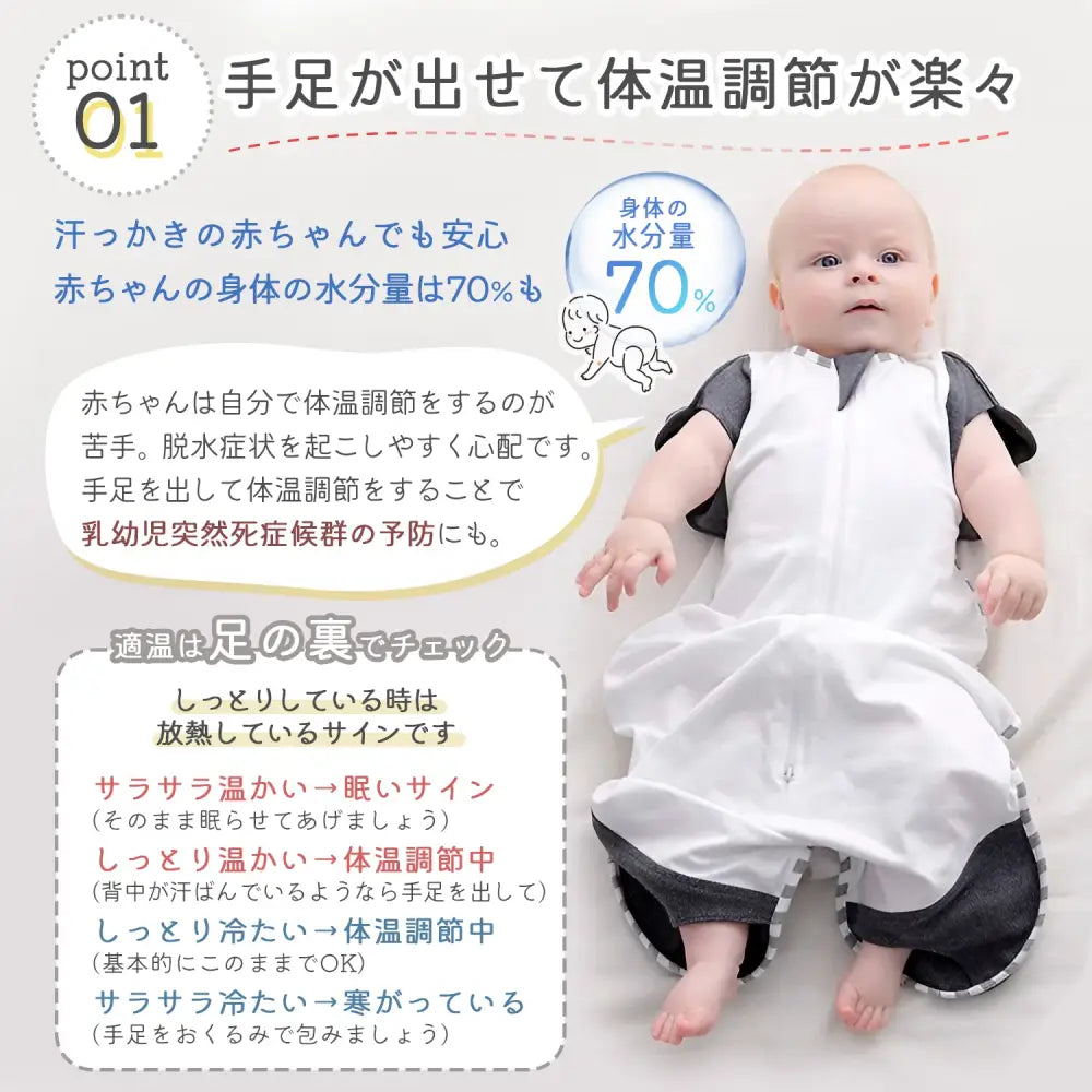 おくるみ スワドル 半袖 M(3~6カ月)│L(6~12か月) - おくるみ