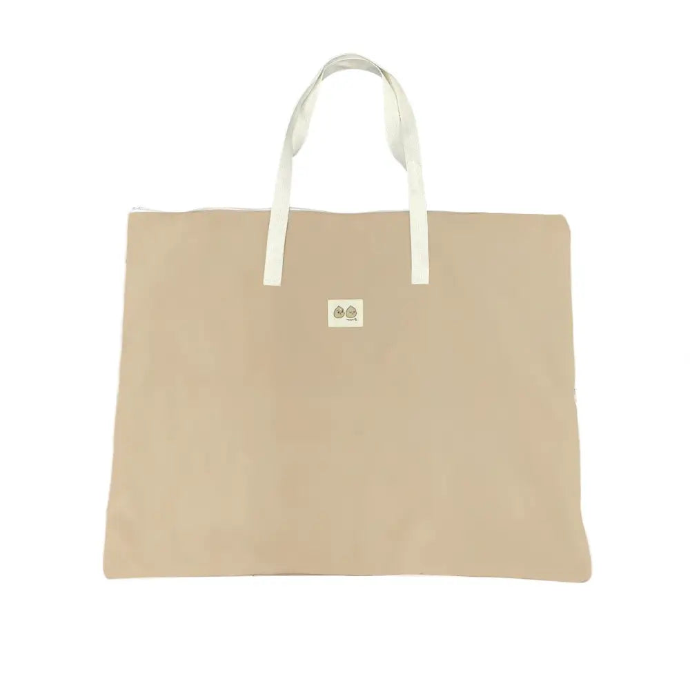 お昼寝布団バッグ 撥水素材バッグ 大容量トートバッグ 保育園用布団バッグ 幼稚園お昼寝グッズ 肩掛けトートバッグ シンプルデザイン布団袋 グレー&ベージュバッグ 汚れに強い収納バッグ ベビー寝具持ち運びバッグ