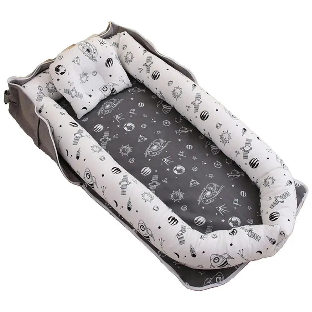 ポータブルベビーベッド 赤ちゃん 折りたたみ式 綿素材 洗える 寝具 新生児 旅行用 昼寝 クッション付き