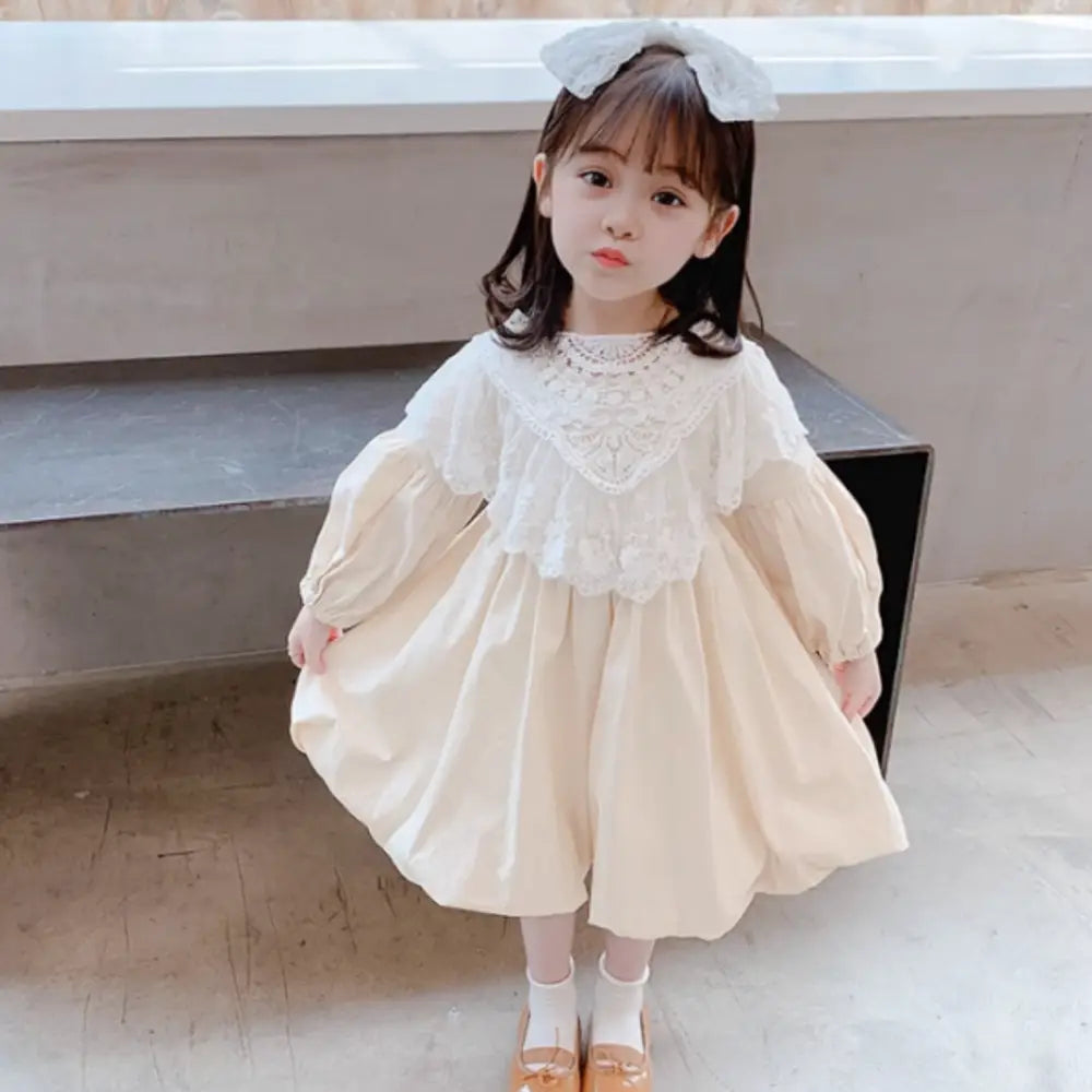 ベビードレス レース襟 子供服 フォーマル 女の子 ワンピース コットン100% バルーン袖 ギャザー フリル かわいい 結婚式 セレモニー キッズ 洗濯機OK 着替え簡単 おしゃれ