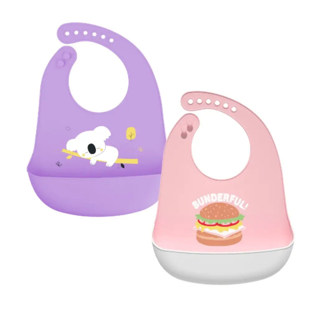 シリコンお食事エプロン 2枚セット - コアラ+バーガー / ワンサイズ - お食事エプロン