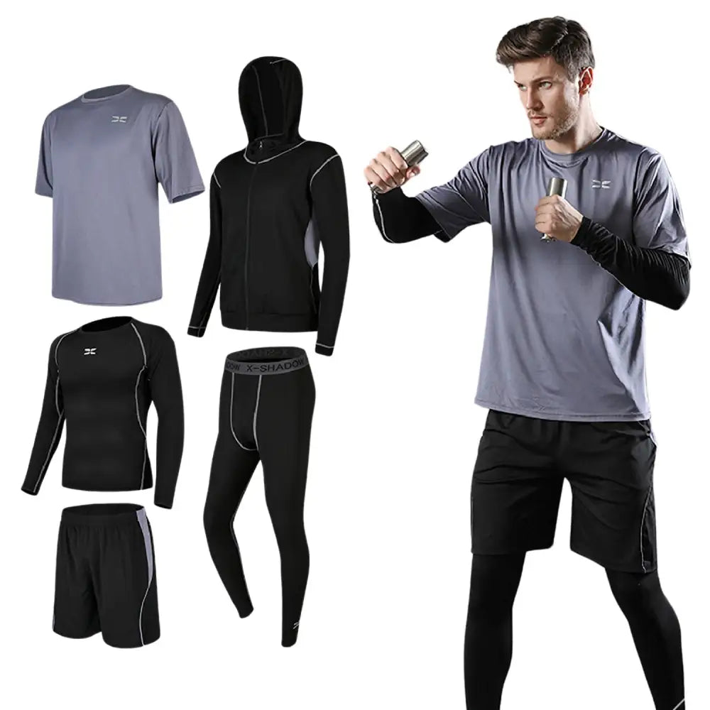 スポーツウェア メンズ 5点セット M~3XL - Aタイプ(グレー) / Mサイズ - スポーツウェア