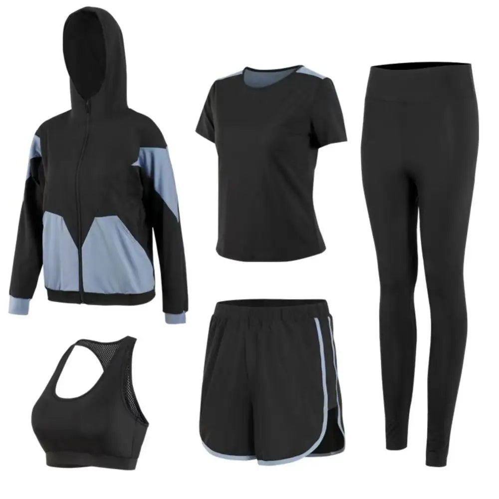 スポーツウェア レディース 5点セット M~XXL - ブルー / Mサイズ - スポーツウェア