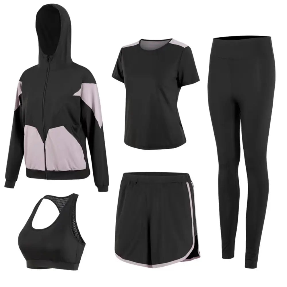 スポーツウェア レディース 5点セット M~XXL - ピンクパープル / Mサイズ - スポーツウェア