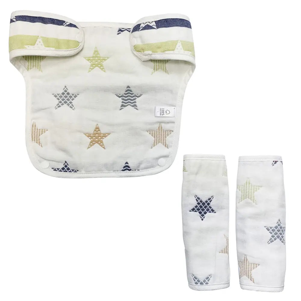 よだれカバー3点セット 星柄グレー|星柄ボーダー|クマちゃん - スター ボーダー / ワンサイズ - よだれかけカバー