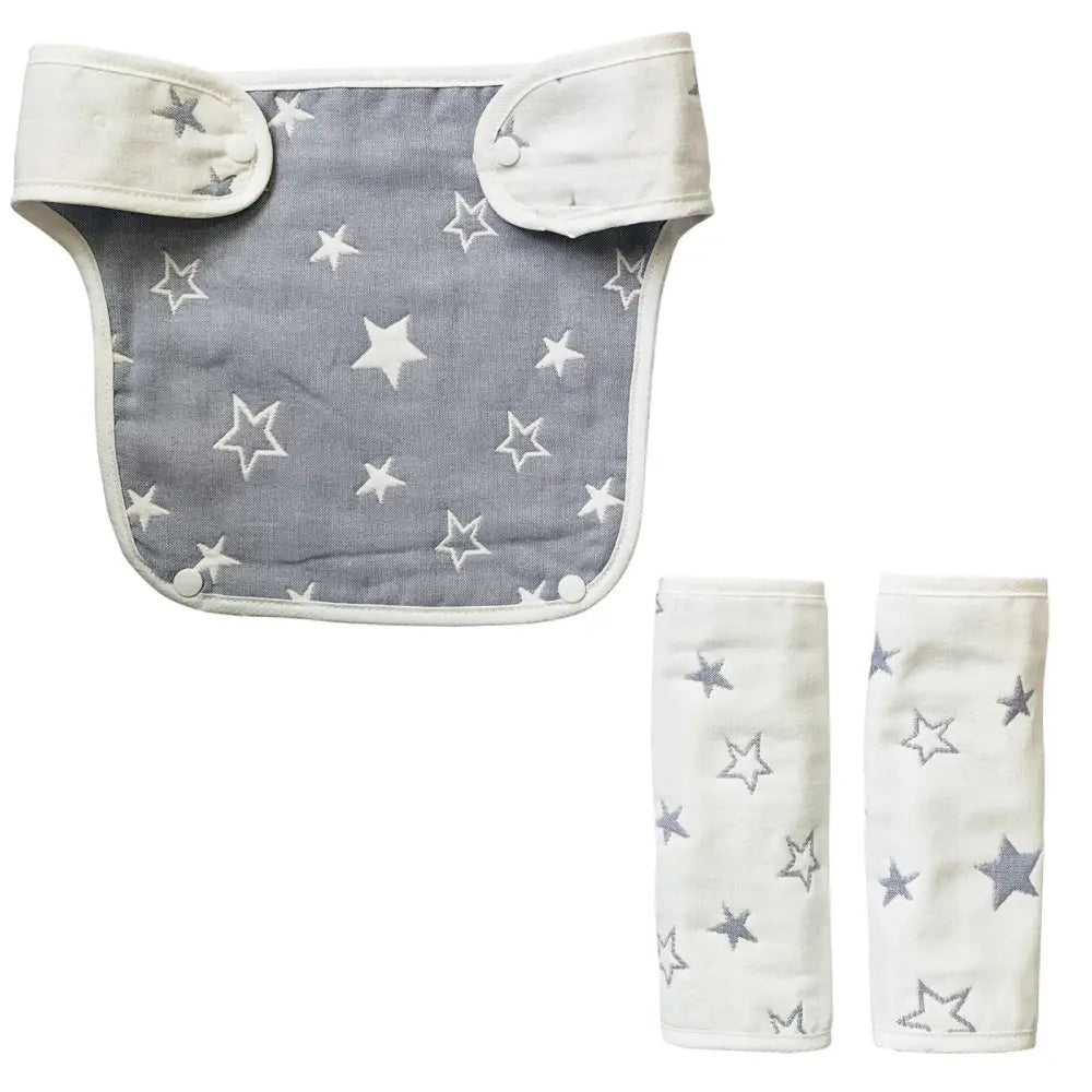 よだれカバー3点セット 星柄グレー|星柄ボーダー|クマちゃん - スター グレー / ワンサイズ - よだれかけカバー