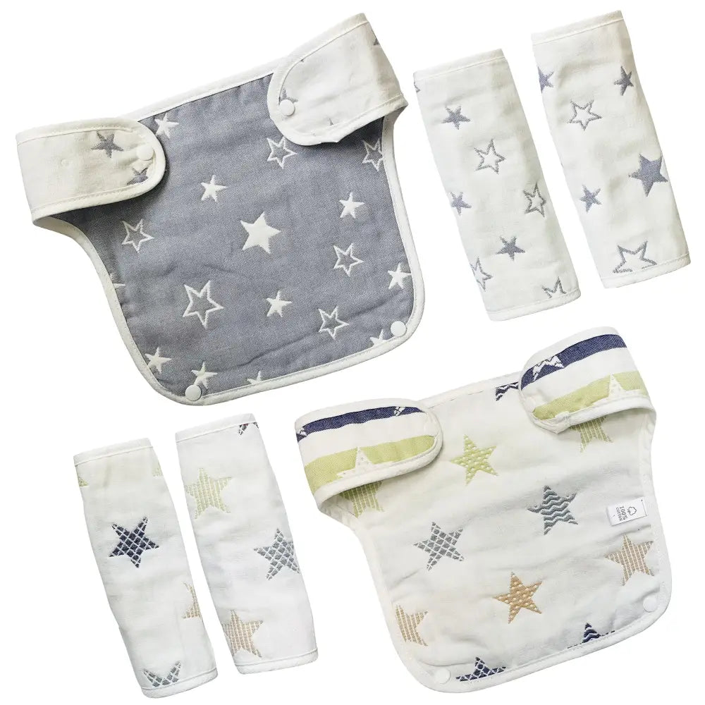 よだれカバー3点セット 星柄グレー|星柄ボーダー|クマちゃん - よだれかけカバー