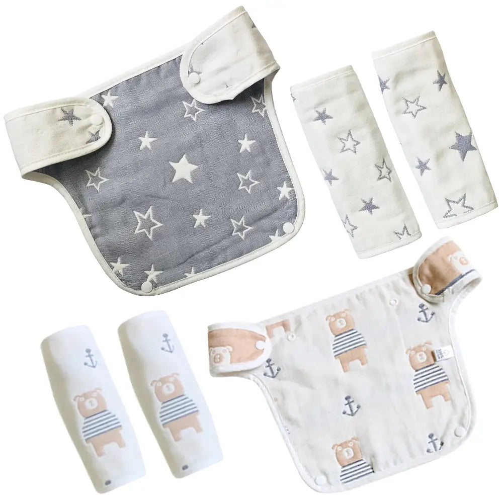 よだれカバー3点セット 星柄グレー|星柄ボーダー|クマちゃん - よだれかけカバー