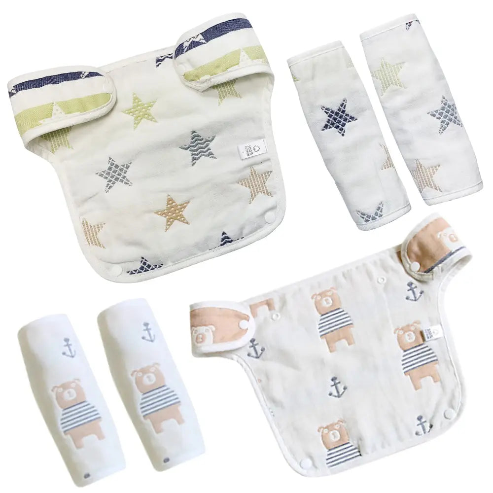 よだれカバー3点セット 星柄グレー|星柄ボーダー|クマちゃん - よだれかけカバー