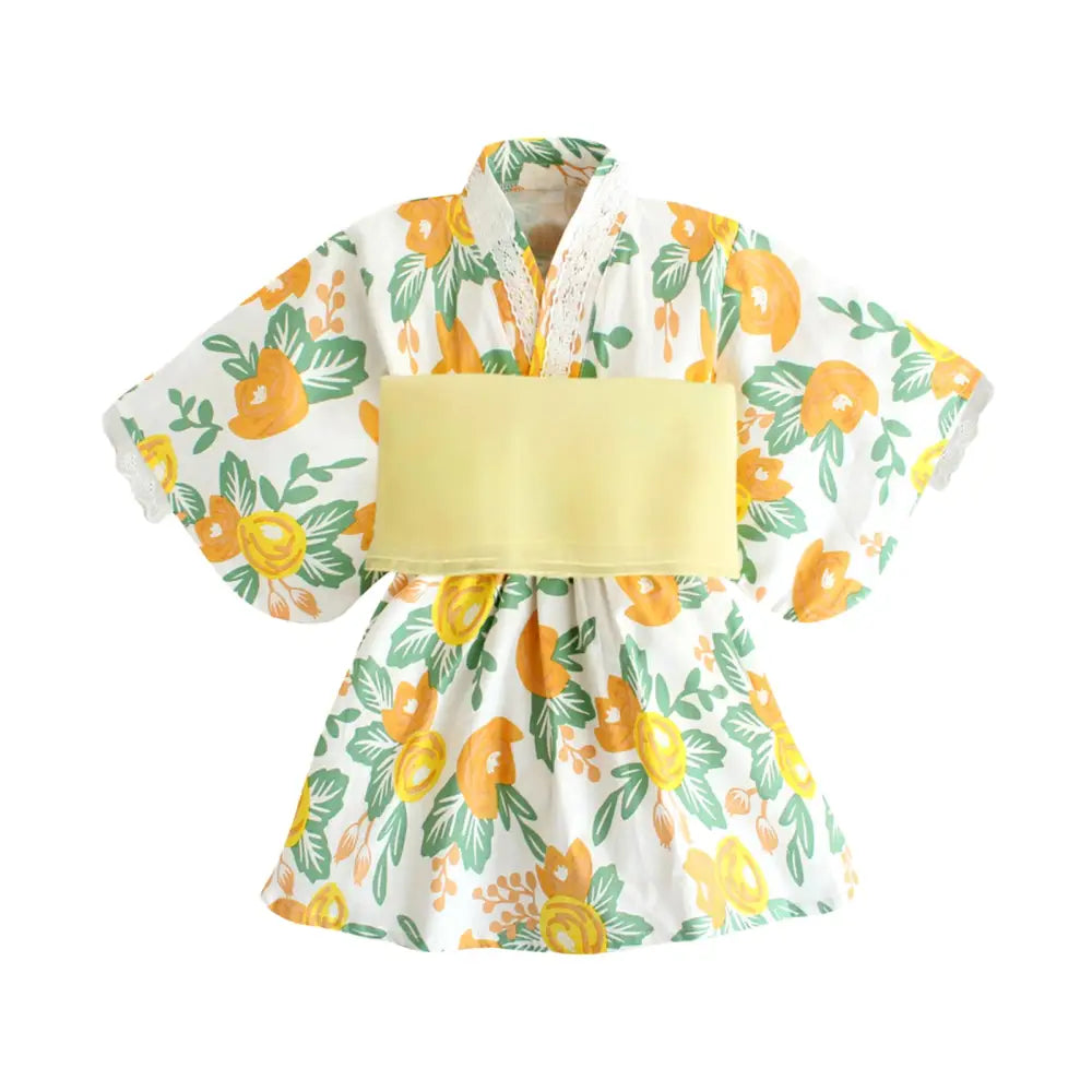 浴衣 女の子 2点セット 100%綿 100cm 110cm 120cm - Dセット(イエロー) / 100cm - 浴衣