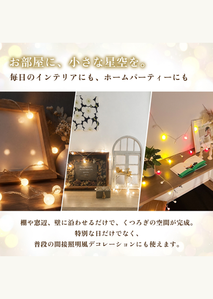 棚や壁、室内の飾り付けに使ったイルミネーションライトの設置イメージ