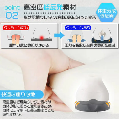 骨盤サポートクッション 低反発 3D構造 人間工学設計 ドーナツクッション 姿勢改善 座布団 痔対策 通気性 お尻負担軽減 産後ケア デスクワーク 快適クッション 体圧分散 洗えるカバー付き フィットするウレタン 長時間座っても楽 衛生的
