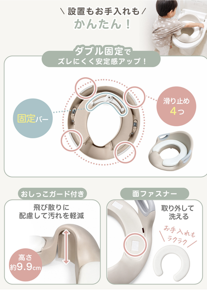 踏み台と補助便座セットのカラー展開、各色の踏み台と便座パーツの組み合わせ