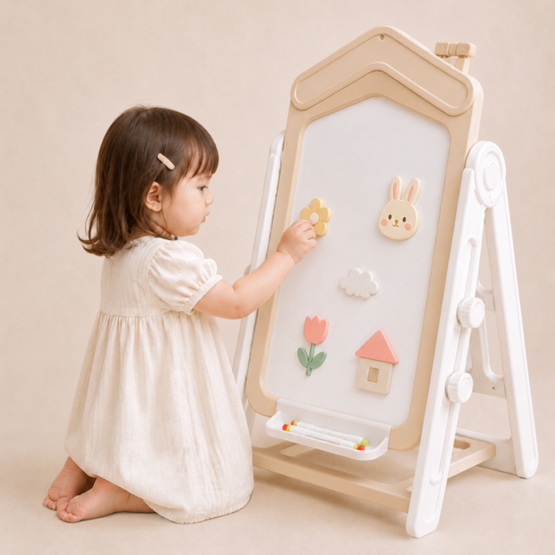 お絵かきボード ホワイトボード 子供 知育玩具 おえかきボード マグネットボード 絵本ラック 高さ調節 折りたたみ キッズボード 知育ボード おもちゃ 収納付き お絵描き 子ども 室内遊び プレゼント 幼児 ベビー用品
