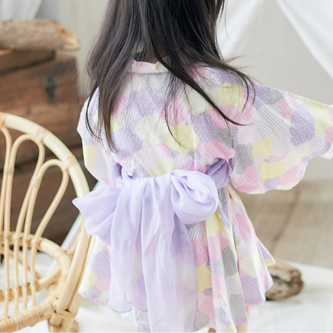 キッズ浴衣 ワンピース浴衣 子供浴衣 女の子 浴衣ドレス セパレート浴衣 2点セット シフォン帯 綿100% コットン 夏祭り 花火大会 盆踊り 発表会 記念撮影 着付け不要 洗濯機OK かわいい おしゃれ 和装 子供服