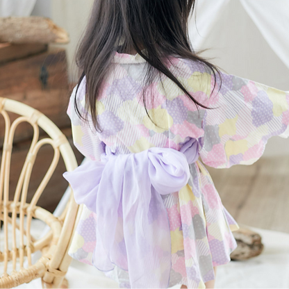 キッズ浴衣 ワンピース浴衣 子供浴衣 女の子 浴衣ドレス セパレート浴衣 2点セット シフォン帯 綿100% コットン 夏祭り 花火大会 盆踊り 発表会 記念撮影 着付け不要 洗濯機OK かわいい おしゃれ 和装 子供服