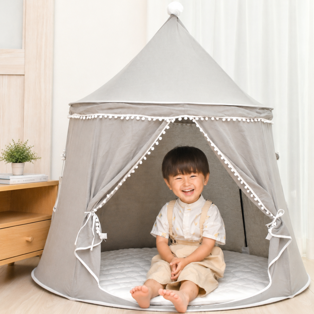 キッズテント 子供テント ティピーテント キッズハウス プレイテント 室内テント 北欧 おしゃれ キッズスペース 秘密基地 プレイハウス クッションマット付き 収納バッグ付き ごっこ遊び 室内遊び 誕生日プレゼント ノンホルマリン
