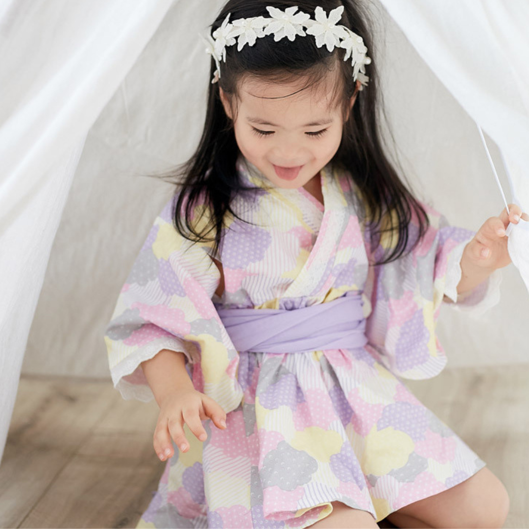 キッズ浴衣 ワンピース浴衣 子供浴衣 女の子 浴衣ドレス セパレート浴衣 2点セット シフォン帯 綿100% コットン 夏祭り 花火大会 盆踊り 発表会 記念撮影 着付け不要 洗濯機OK かわいい おしゃれ 和装 子供服