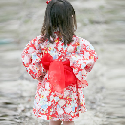 キッズ浴衣 ワンピース浴衣 子供浴衣 女の子 浴衣ドレス セパレート浴衣 2点セット シフォン帯 綿100% コットン 夏祭り 花火大会 盆踊り 発表会 記念撮影 着付け不要 洗濯機OK かわいい おしゃれ 和装 子供服