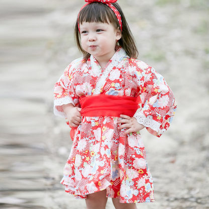 キッズ浴衣 ワンピース浴衣 子供浴衣 女の子 浴衣ドレス セパレート浴衣 2点セット シフォン帯 綿100% コットン 夏祭り 花火大会 盆踊り 発表会 記念撮影 着付け不要 洗濯機OK かわいい おしゃれ 和装 子供服