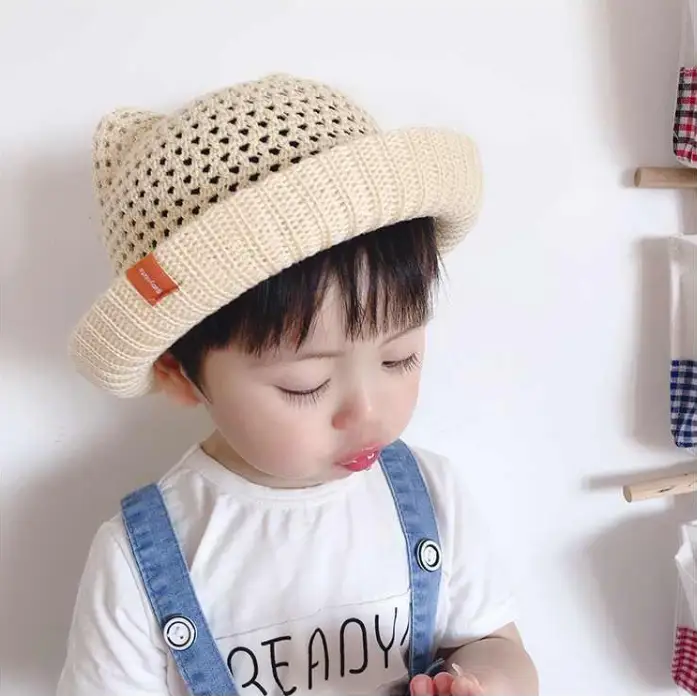 ベビー帽子 耳付き帽子 赤ちゃん ハット コットン メッシュ 通気性 あご紐付き ベビーキャップ 新生児 男の子 女の子 紫外線対策 夏帽子 ナチュラル かわいい おしゃれ 出産祝い キッズ帽子
