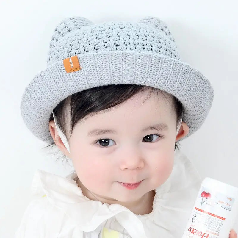ベビー帽子 耳付き帽子 赤ちゃん ハット コットン メッシュ 通気性 あご紐付き ベビーキャップ 新生児 男の子 女の子 紫外線対策 夏帽子 ナチュラル かわいい おしゃれ 出産祝い キッズ帽子