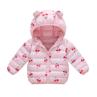 ベビーダウンコート キッズアウター ダウンコットン 軽量 保温 防寒 フード付き くま耳デザイン 洗濯可 冬用 子ども服 兄弟おそろいコーデ 80〜110cm