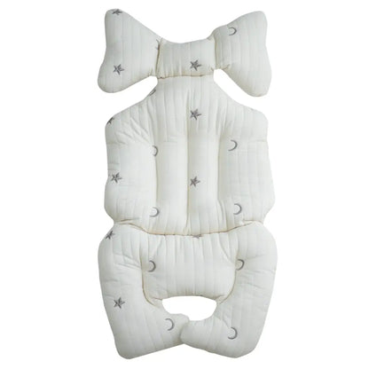 ベビーカー クッション 綿100% 天然染料 赤ちゃん用ヘッドサポート リボン型サポート 衝撃吸収クッション ベルト対応デザイン 取り付け簡単 洗濯機OK 新生児サポートシート