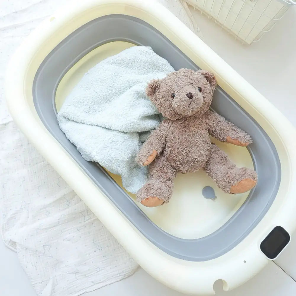 赤ちゃん　ベビーバス　折りたたみ　沐浴　省スペース　収納　新生児　クッション　ネット　チェア　ナチュラルカラー　グレー　ベージュ　水遊び　便利　お風呂　バスタイム　育児　コンパクト　多用途