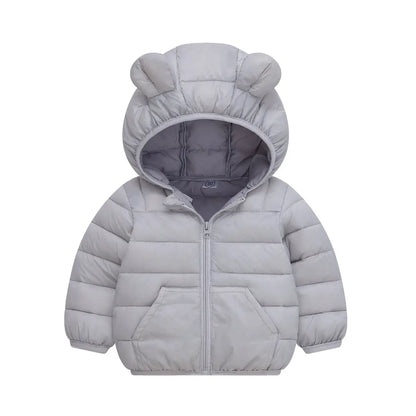 ベビーダウンコート キッズアウター ダウンコットン 軽量 保温 防寒 フード付き くま耳デザイン 洗濯可 冬用 子ども服 兄弟おそろいコーデ 80〜110cm