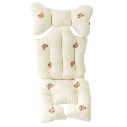 ベビーカー クッション 綿100% 天然染料 赤ちゃん用ヘッドサポート リボン型サポート 衝撃吸収クッション ベルト対応デザイン 取り付け簡単 洗濯機OK 新生児サポートシート