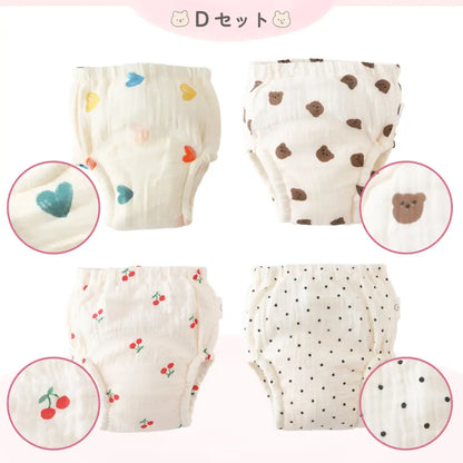 トイトレパンツ　おむつ外し練習パンツ　コットン100％トレーニングパンツ　6重ガーゼパンツ　8層吸水構造パンツ　防水層付きトイトレパンツ　伸縮性ウエストパンツ　洗濯機OKトレーニングパンツ　保育園用トイトレパンツ　おしゃれ子どもパンツ