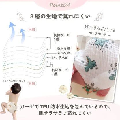 トイトレパンツ　おむつ外し練習パンツ　コットン100％トレーニングパンツ　6重ガーゼパンツ　8層吸水構造パンツ　防水層付きトイトレパンツ　伸縮性ウエストパンツ　洗濯機OKトレーニングパンツ　保育園用トイトレパンツ　おしゃれ子どもパンツ