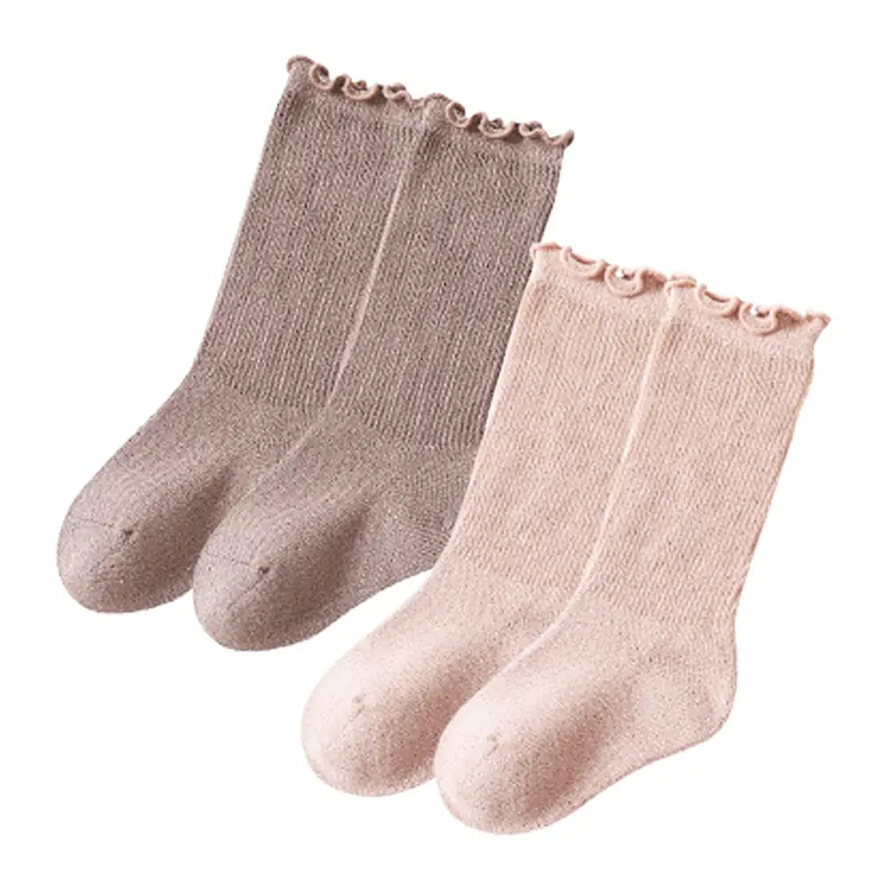 ベビーキッズハイソックス 2足組　シンプル　可愛い  無地 伸びる 春 夏 秋 冬 0歳 1歳 2歳 3歳 4歳 5歳　ギフト プレゼント 出産祝い セレモニー あったか 白 青　ブルー　ブラウン　ホワイト　靴下 ベビー  ハイソックス キッズ 子供用靴下 2足セット 赤ちゃん フリル  新生児   ソックス  女の子 ベビー用品 あかちゃん 子供服 