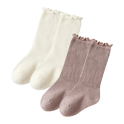 ベビーキッズハイソックス 2足組　シンプル　可愛い  無地 伸びる 春 夏 秋 冬 0歳 1歳 2歳 3歳 4歳 5歳　ギフト プレゼント 出産祝い セレモニー あったか 白 青　ブルー　ブラウン　ホワイト　靴下 ベビー  ハイソックス キッズ 子供用靴下 2足セット 赤ちゃん フリル  新生児   ソックス  女の子 ベビー用品 あかちゃん 子供服 