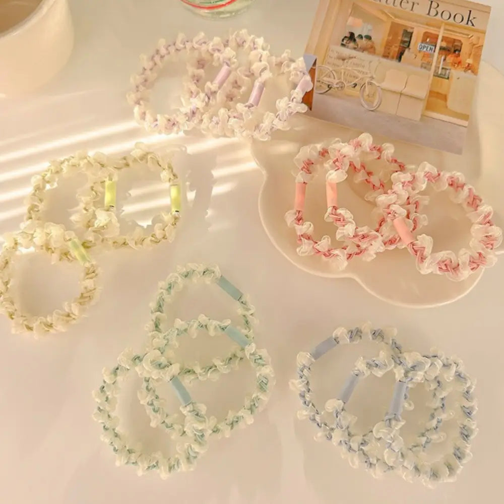 ヘアゴム オーガンジーリボン パステルカラー 透け感 上品 しっかり固定 4本ゴム構造 親子兼用 キッズ ヘアアクセサリー 学校 保育園 ドレスアップ