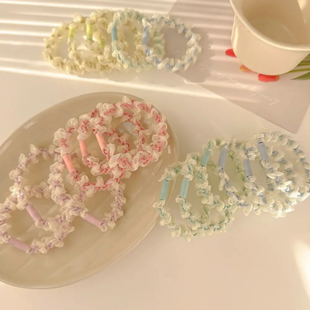 ヘアゴム オーガンジーリボン パステルカラー 透け感 上品 しっかり固定 4本ゴム構造 親子兼用 キッズ ヘアアクセサリー 学校 保育園 ドレスアップ