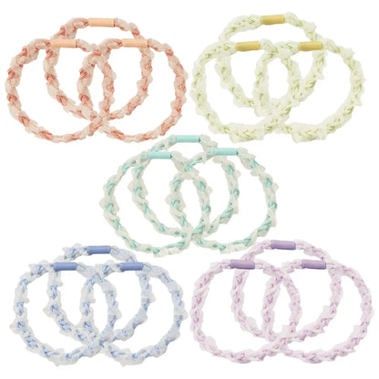 ヘアゴム オーガンジーリボン パステルカラー 透け感 上品 しっかり固定 4本ゴム構造 親子兼用 キッズ ヘアアクセサリー 学校 保育園 ドレスアップ