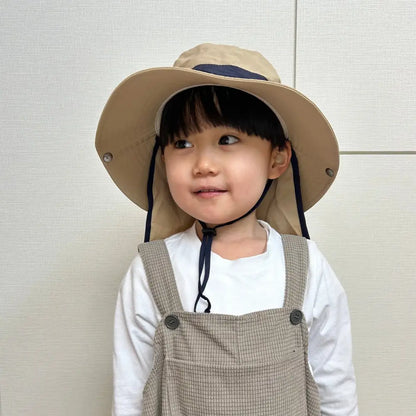 紫外線対策 UVカット99.9% UPF50+ 子供用帽子 広いつば 日よけフラップ 接触冷感 メッシュ通気 サイズ調整可能 あご紐付き 風対策 ノンホルマリン 安心素材 快適な被り心地